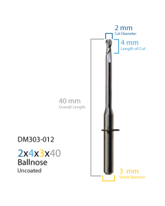 2x4x3x40 2FL Ball Endmill with 1.92x16 Neck and Metal Ring Stop for VHF Cad/Cam Milling Centers